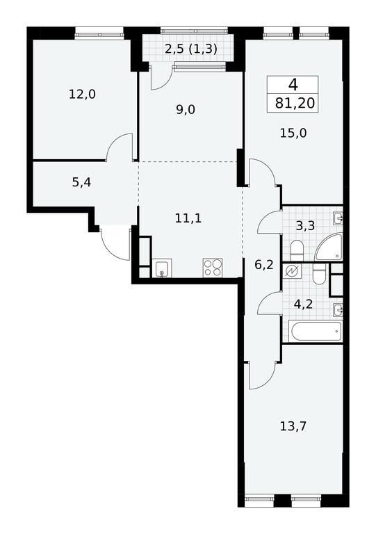 3-BD Apartment Sale, 81.2 sq. m. at Yzhnye Sady, Yuzhnye Sady Residential Complex, Moscow, Russia #2 3-BD Apartment Sale, 81.2 sq. m. at Yzhnye Sady, Yuzhnye Sady Residential Complex, Moscow, Russia #2