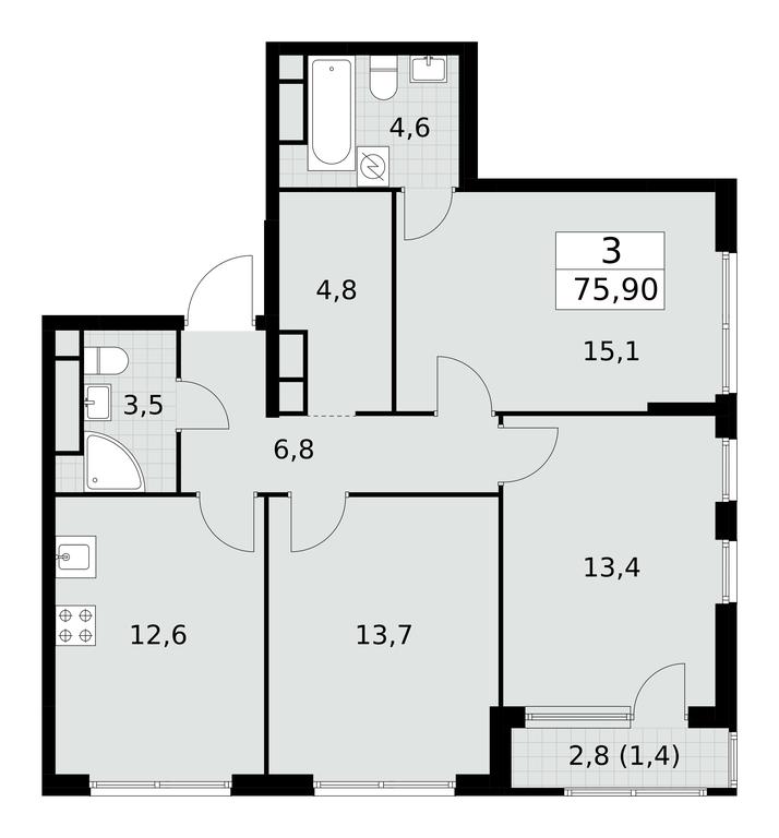 2-BD Apartment Sale, 75.9平方米 at Yzhnye Sady, Yuzhnye Sady Residential Complex, Moscow, Russia #1 2-BD Apartment Sale, 75.9平方米 at Yzhnye Sady, Yuzhnye Sady Residential Complex, Moscow, Russia #1