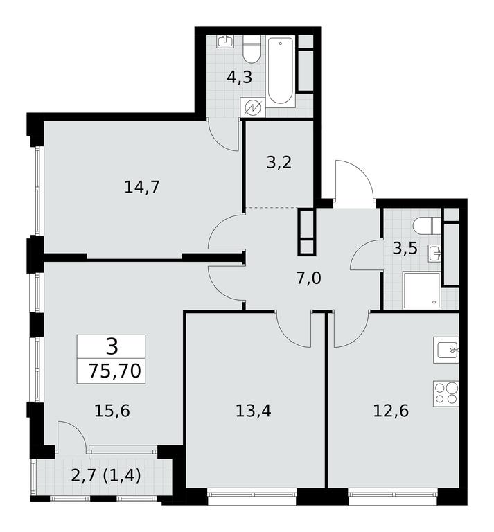 2-BD Apartment Sale, 75.7 sq. m. at Yzhnye Sady, Yuzhnye Sady Residential Complex, Moscow, Russia #1 2-BD Apartment Sale, 75.7 sq. m. at Yzhnye Sady, Yuzhnye Sady Residential Complex, Moscow, Russia #1