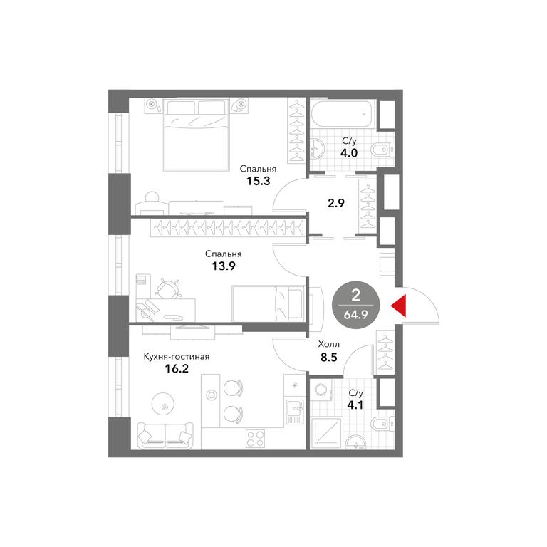 2-BD Apartment Sale, 65平方米 at Voxhall, Letnikovskaya Street, 4с2, Moscow, Russia #1