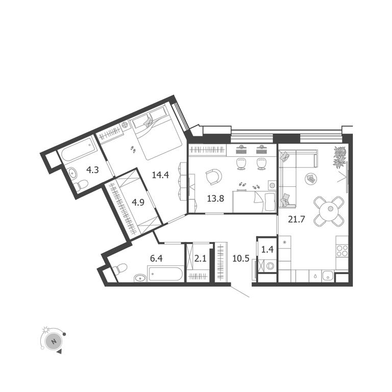 2-BD Apartment Sale, 79.5平方米 at Voxhall, Letnikovskaya Street, 4с2, Moscow, Russia #2