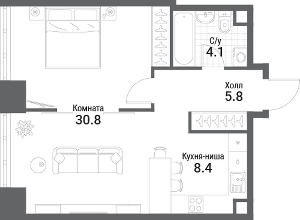 1-BD Apartment Sale, 49.1平方米 at Nagatino i-Land, Andropova Avenue, 18с4, Moscow, Russia #1