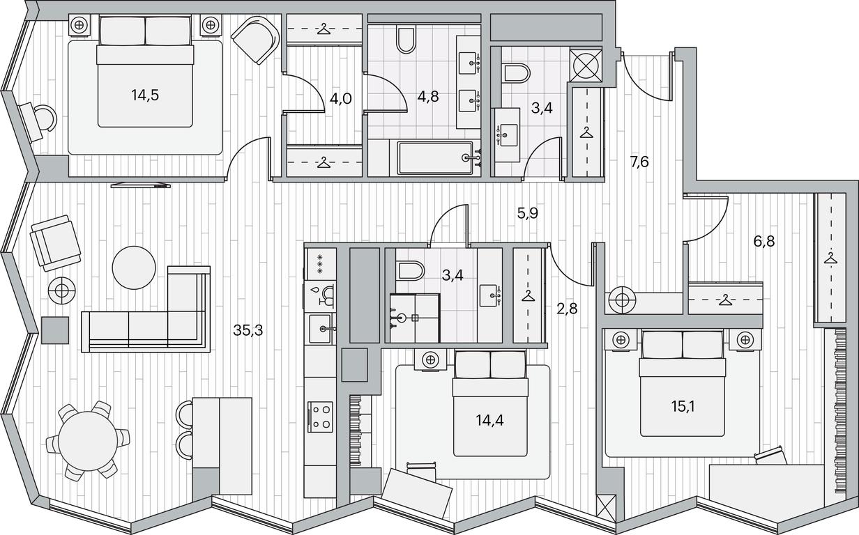 3-BD Apartment Sale, 119平方米 at Beregovoy, Beregovoy Drive, 2, Moscow, Russia #1