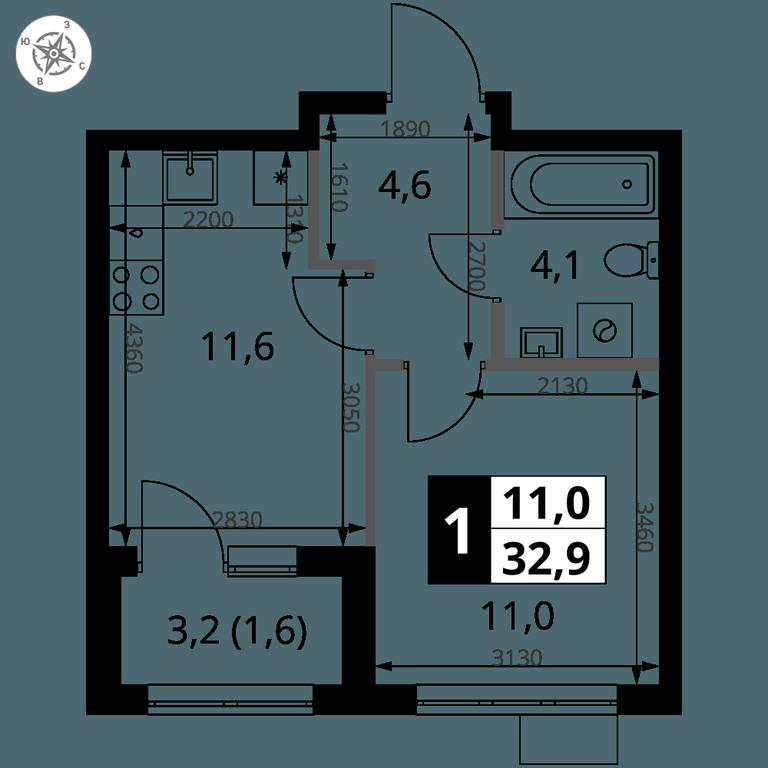 1-BD Apartment Sale, 32.9 sq. m. at 1 Yasenevskij, Kvartal № 24, Mosrentgen Settlement, Moscow, Russia #1