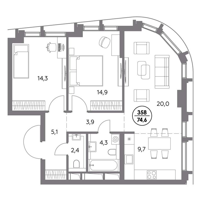 3-BD Apartment Sale, 74.6平方米 at Dom56, Fridrikha Engelsa Street, 56с1, Moscow, Russia #1