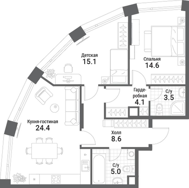 2-BD Apartment Sale, 75.3 sq. m. at Nagatino i-Land, Andropova Avenue, 18с4, Moscow, Russia #1 2-BD Apartment Sale, 75.3 sq. m. at Nagatino i-Land, Andropova Avenue, 18с4, Moscow, Russia #1