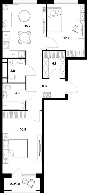 1-BD Apartment Sale, 66.5平方米 at Alia, Lyotnaya Street, 95Бк2, Moscow, Russia #1 1-BD Apartment Sale, 66.5平方米 at Alia, Lyotnaya Street, 95Бк2, Moscow, Russia #1
