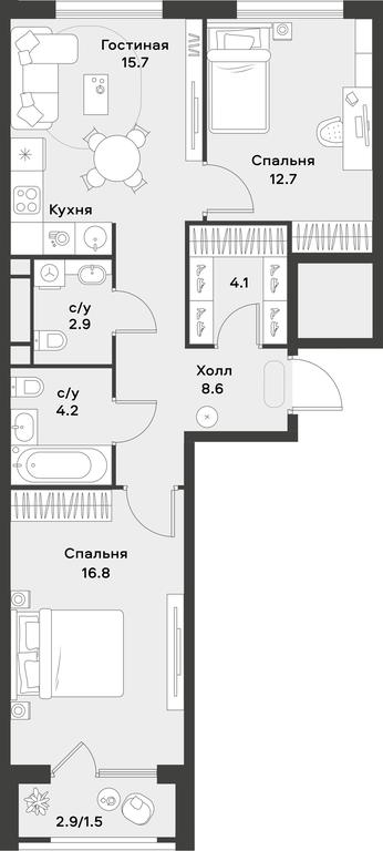 1-BD Apartment Sale, 66.5平方米 at Alia, Lyotnaya Street, 95Бк2, Moscow, Russia #2 1-BD Apartment Sale, 66.5平方米 at Alia, Lyotnaya Street, 95Бк2, Moscow, Russia #2