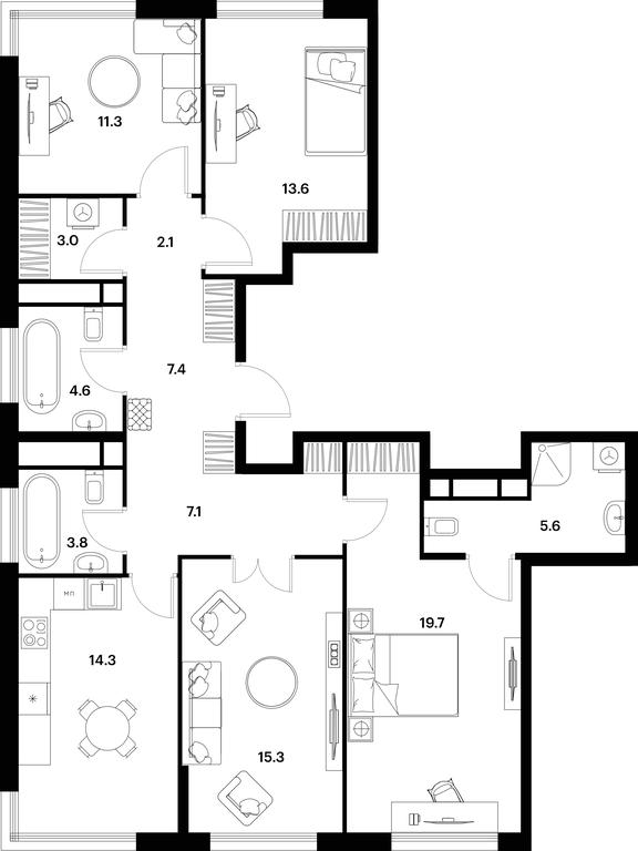 3-BD Apartment Sale, 107.8 sq. m. at Alia, Lyotnaya Street, 95Бк2, Moscow, Russia #1