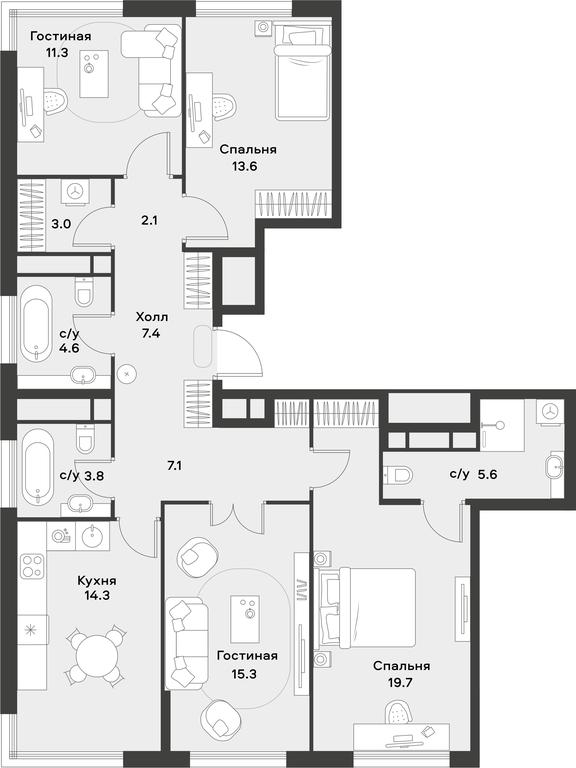 3-BD Apartment Sale, 107.8 sq. m. at Alia, Lyotnaya Street, 95Бк2, Moscow, Russia #2