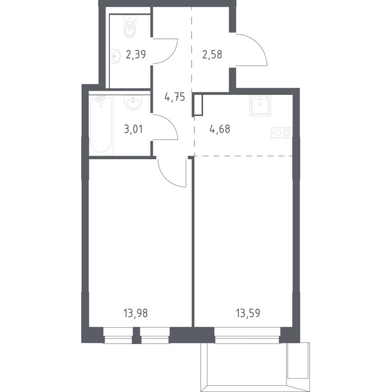 Apartment Sale, 44.98 sq. m. at Egorovo Park, 1-y kvartal, posyolok Zhilino-1, Lubertsy City District, Moscow Region, Russia #1
