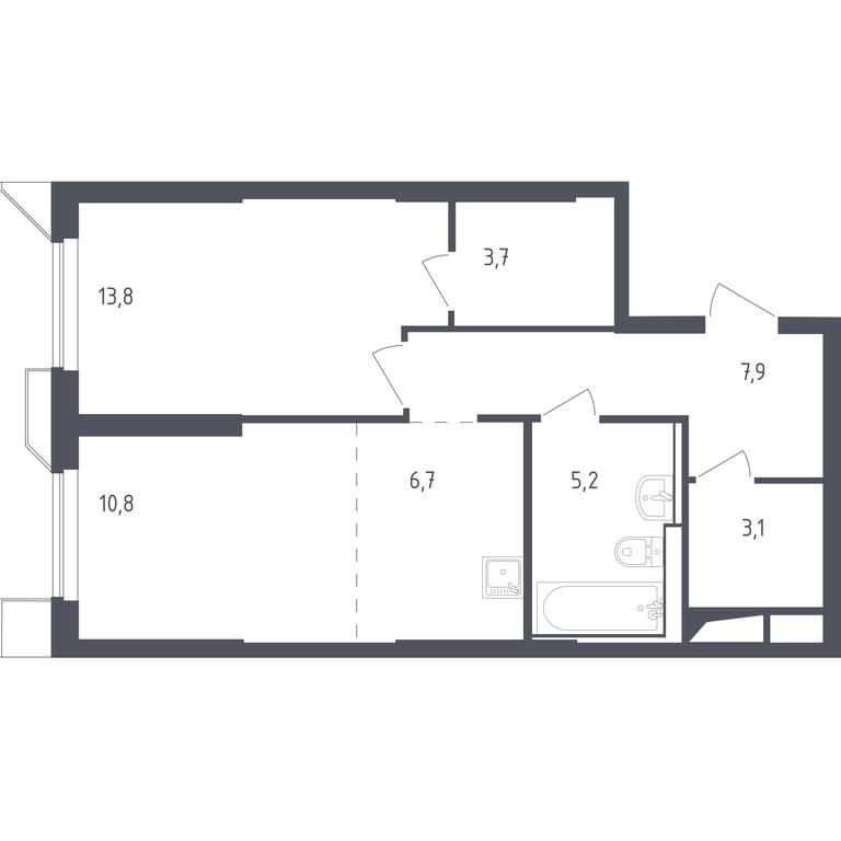 Apartment Sale, 51.82 sq. m. at Sputnik, Lipovoy Roschi Street, 1к4, derevnya Razdory, Odintsovskiy City District, Moscow Region, Russia #1