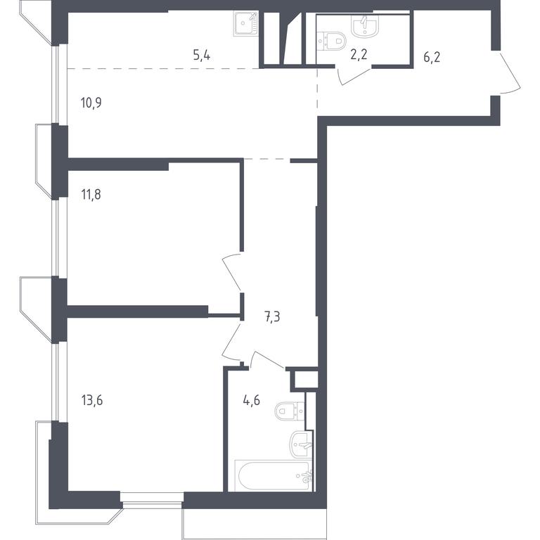 1-BD Apartment Sale, 62.5 sq. m. at Sputnik, Lipovoy Roschi Street, 1к4, derevnya Razdory, Odintsovskiy City District, Moscow Region, Russia #1