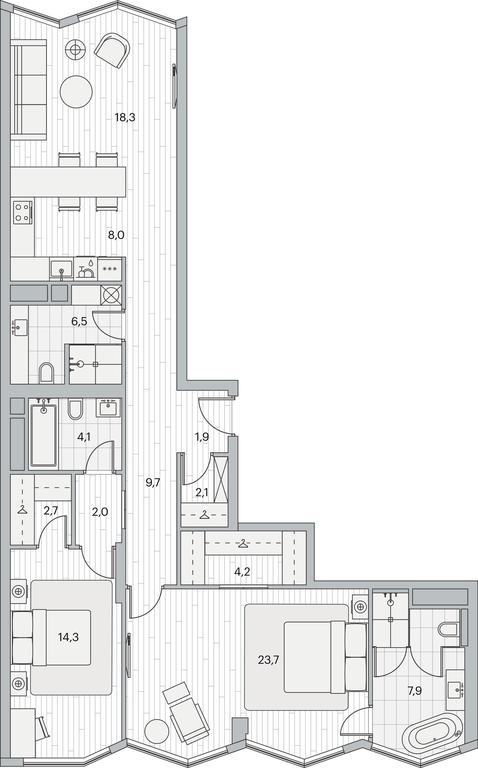 2-BD Apartment Sale, 106.5平方米 at Beregovoy, Beregovoy Drive, 2, Moscow, Russia #1