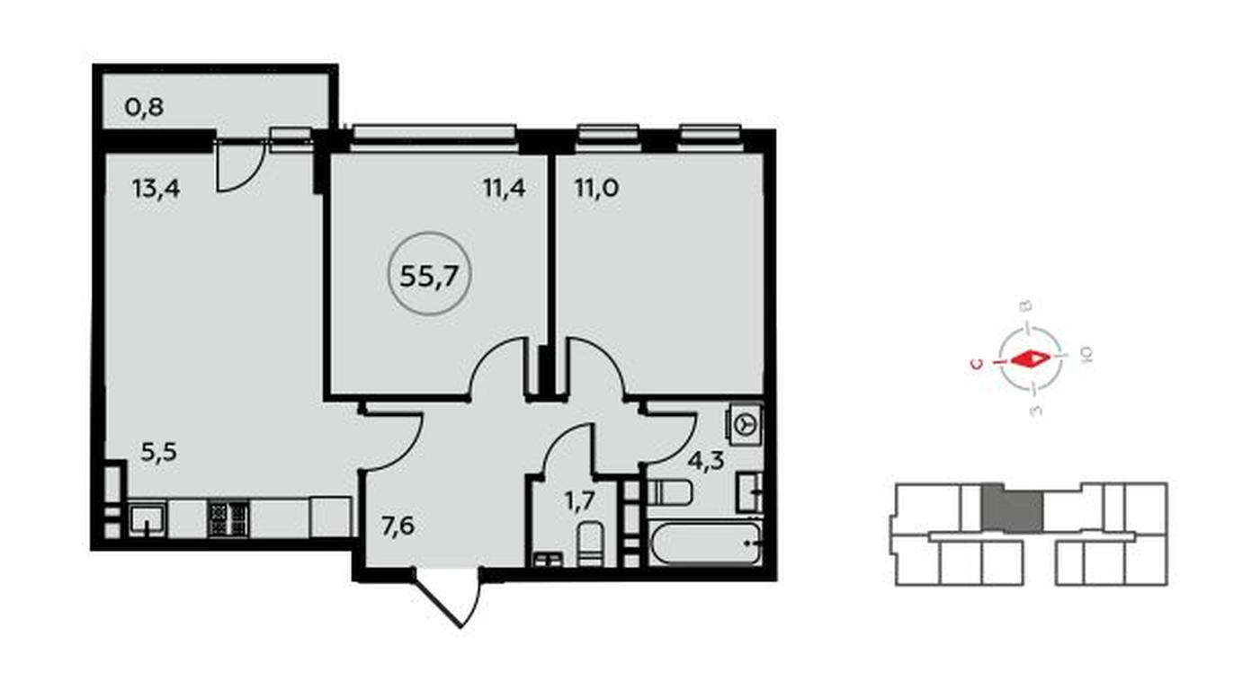 2-BD Apartment Sale, 55.8 sq. m. at Belye Nochi, жилой комплекс Белые Ночи, поселение Сосенское, Москва, Россия #1 2-BD Apartment Sale, 55.8 sq. m. at Belye Nochi, жилой комплекс Белые Ночи, поселение Сосенское, Москва, Россия #1