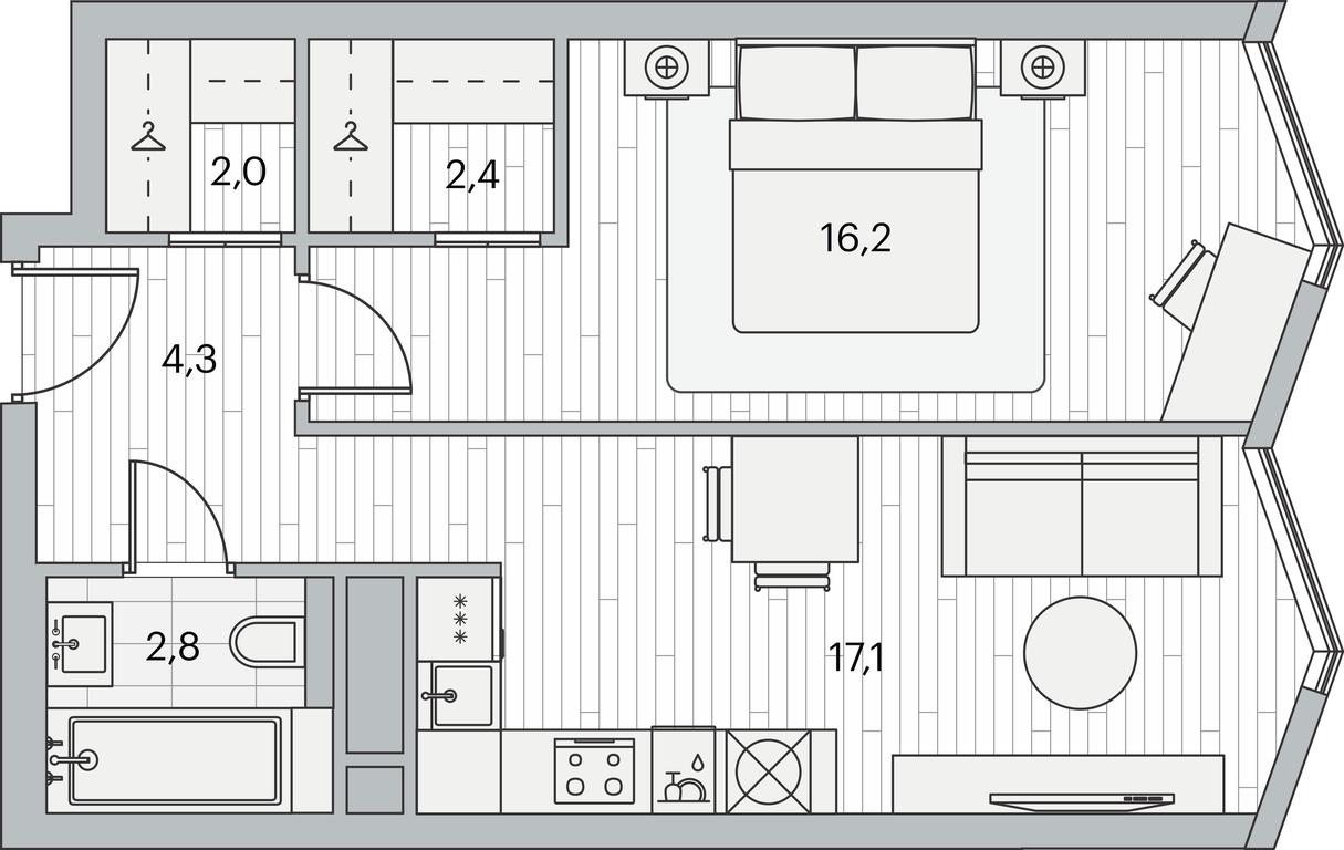 1-BD Apartment Sale, 44.6 sq. m. at Beregovoy, Beregovoy Drive, 2, Moscow, Russia #1
