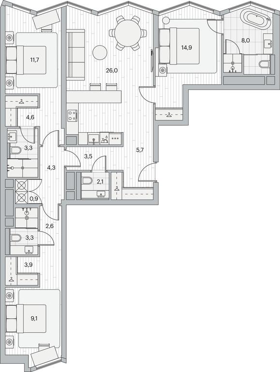 3-BD Apartment Sale, 103平方米 at Beregovoy, Beregovoy Drive, 2, Moscow, Russia #1