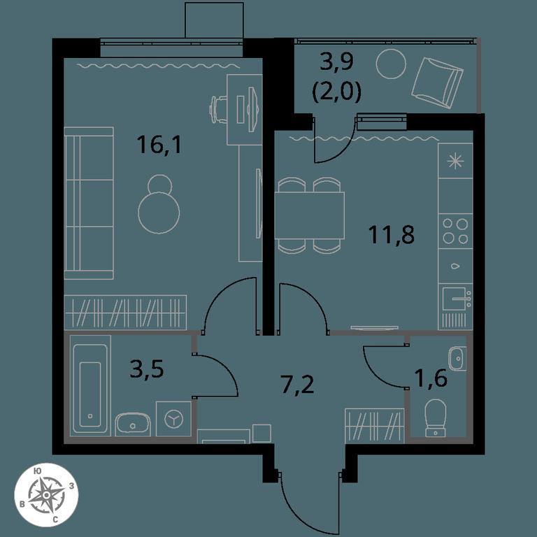1-BD Apartment Sale, 42.2平方米 at Pervy Yuzhny, zhiloy kompleks Pervy Yuzhny, Leninskiy City District, Moscow Region, Russia #1