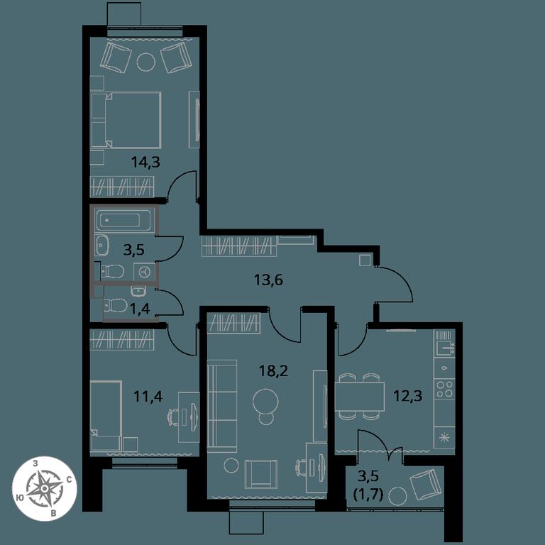 3-BD Apartment Sale, 76.4 sq. m. at Pervy Yuzhny, zhiloy kompleks Pervy Yuzhny, Leninskiy City District, Moscow Region, Russia #1 3-BD Apartment Sale, 76.4 sq. m. at Pervy Yuzhny, zhiloy kompleks Pervy Yuzhny, Leninskiy City District, Moscow Region, Russia #1