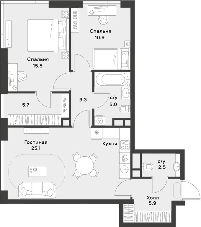 1-BD Apartment Sale, 73.9 sq. m. at Alia, Lyotnaya Street, 95Бк2, Moscow, Russia #2