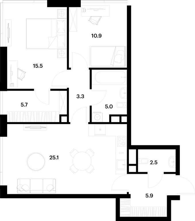 1-BD Apartment Sale, 73.9 sq. m. at Alia, Lyotnaya Street, 95Бк2, Moscow, Russia #1