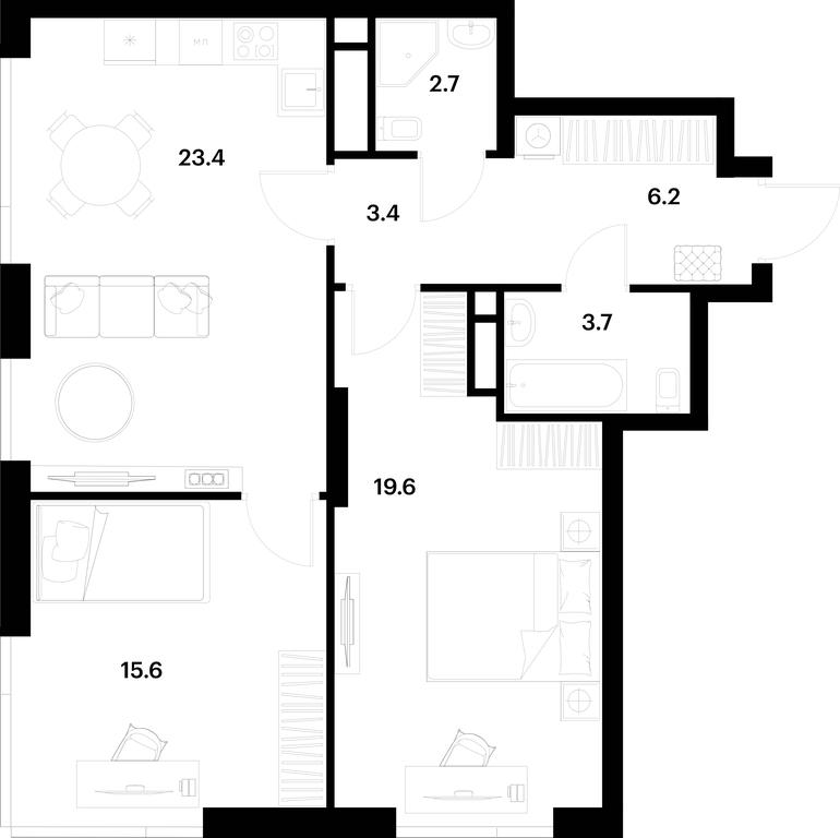1-BD Apartment Sale, 74.6 sq. m. at Alia, Lyotnaya Street, 95Бк2, Moscow, Russia #1