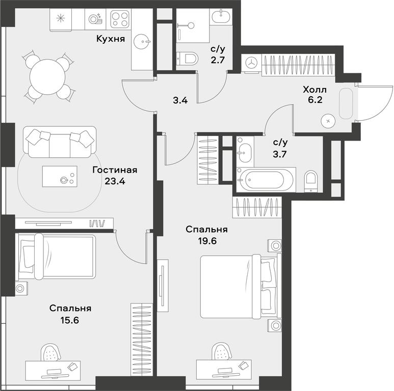1-BD Apartment Sale, 74.6 sq. m. at Alia, Lyotnaya Street, 95Бк2, Moscow, Russia #2