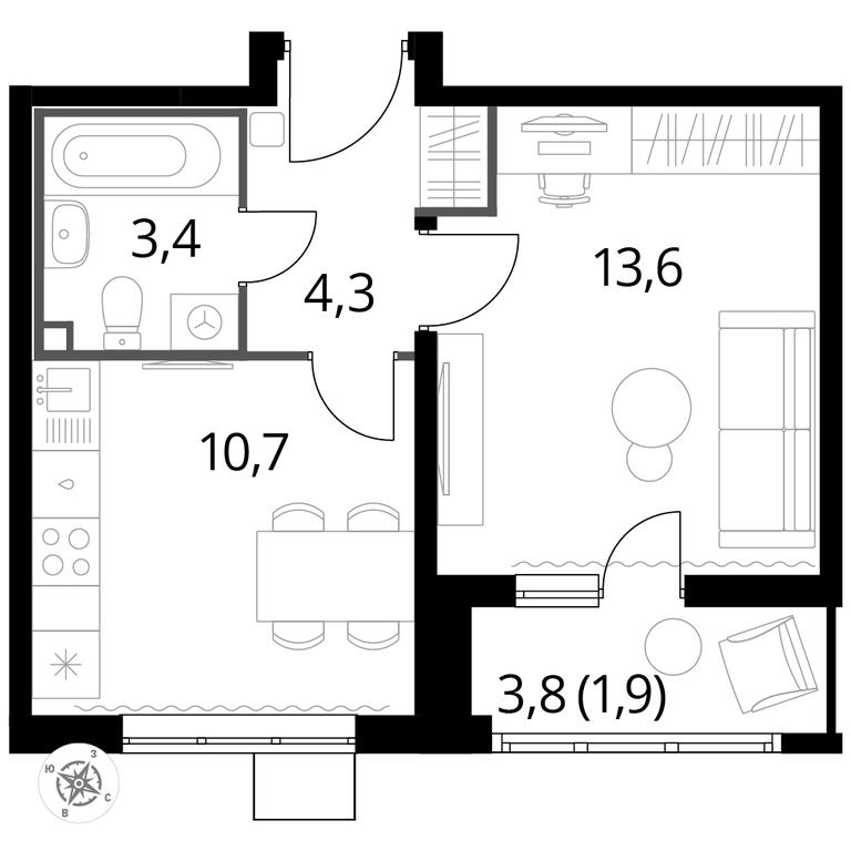 1-BD Apartment Sale, 33.9 sq. m. at Pervyi Lermontovskiy, zhiloy kompleks 1-y Lermontovskiy, Lyubertsy, Moscow Region, Russia #1