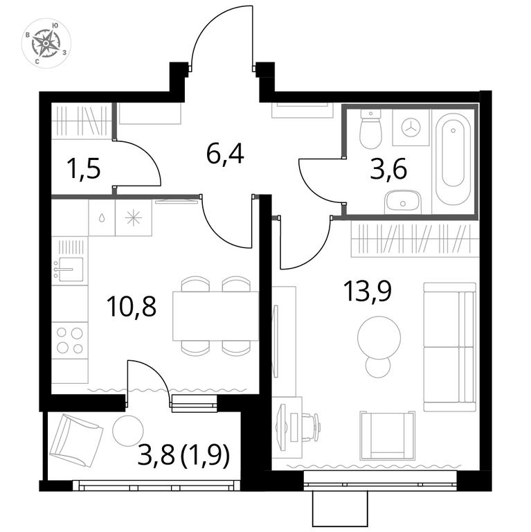 1-BD Apartment Sale, 37.9 sq. m. at Pervyi Lermontovskiy, zhiloy kompleks 1-y Lermontovskiy, Lyubertsy, Moscow Region, Russia #1