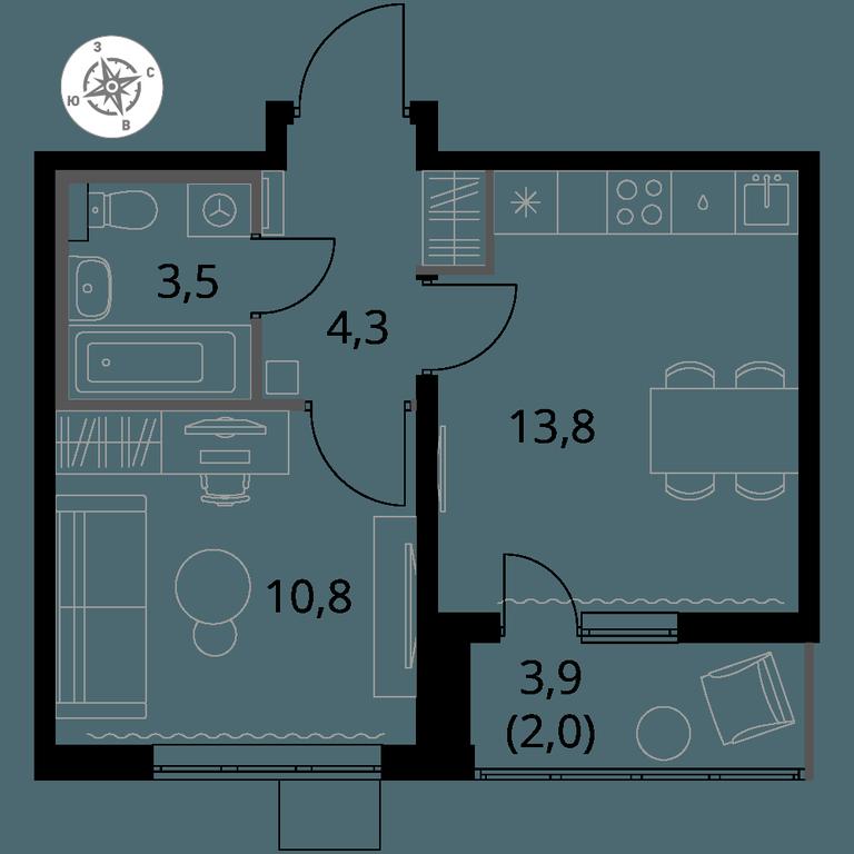 1-BD Apartment Sale, 34.4 sq. m. at Pervy Yuzhny, zhiloy kompleks Pervy Yuzhny, Leninskiy City District, Moscow Region, Russia #1
