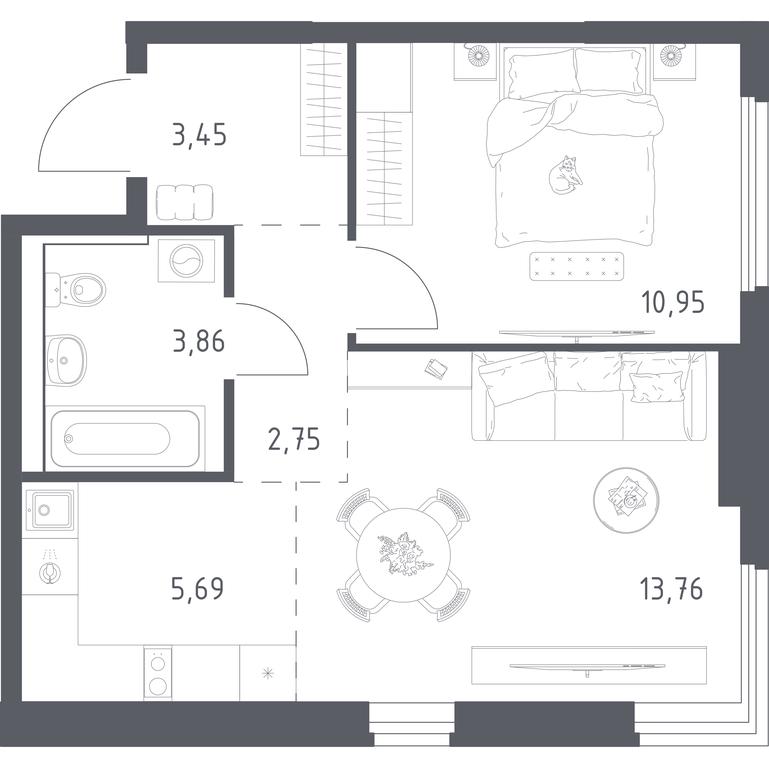 Apartment Sale, 40.46平方米 at Prigorod Lesnoe, Molodyozhny bulvar, 6, derevnya Misaylovo, Leninskiy City District, Moscow Region, Russia #2