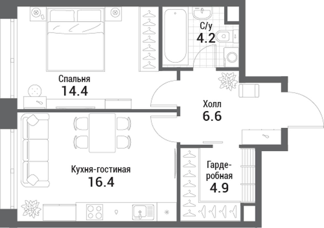 1-BD Apartment Sale, 46.5平方米 at Nagatino i-Land, Andropova Avenue, 18с4, Moscow, Russia #1 1-BD Apartment Sale, 46.5平方米 at Nagatino i-Land, Andropova Avenue, 18с4, Moscow, Russia #1
