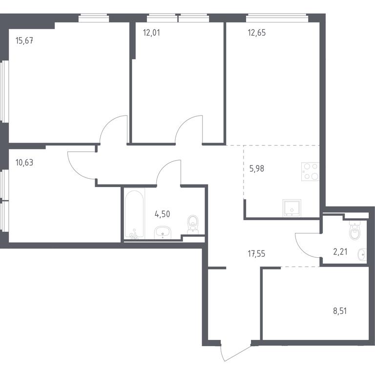 2-BD Apartment Sale, 89.71 sq. m. at Ostafevo, Ostafyevskoe Highway, 12к1, Ryazanovskoe Settlement, Moscow, Russia #1