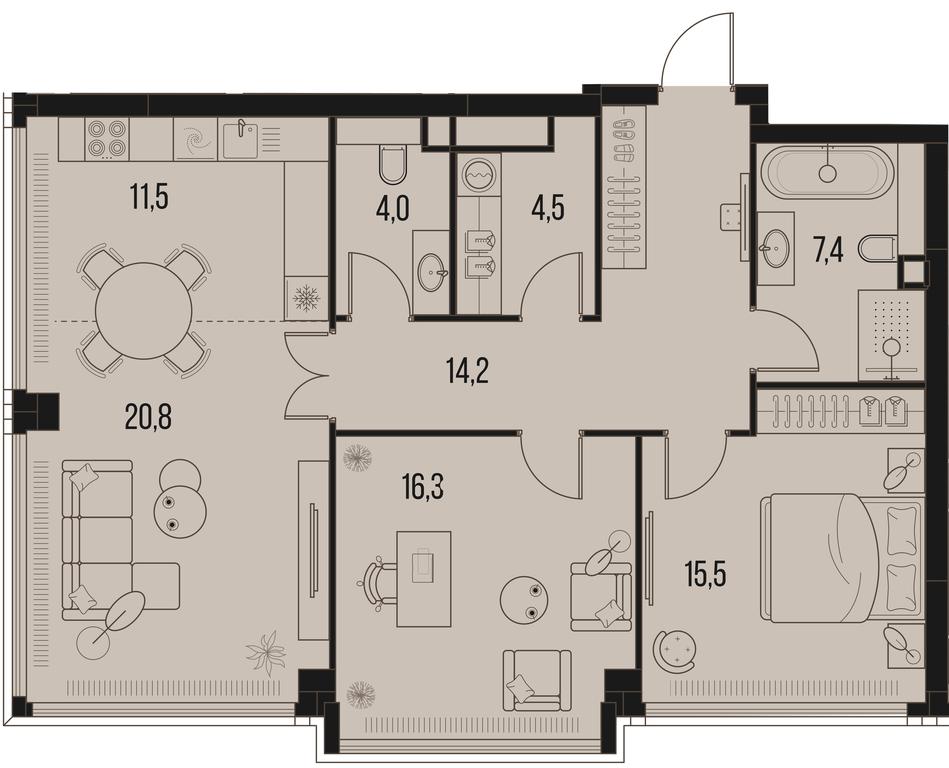 2-BD Apartment Sale, 94.2平方米 at High Life, Letnikovskaya Street, 11/10с1, Moscow, Russia #1