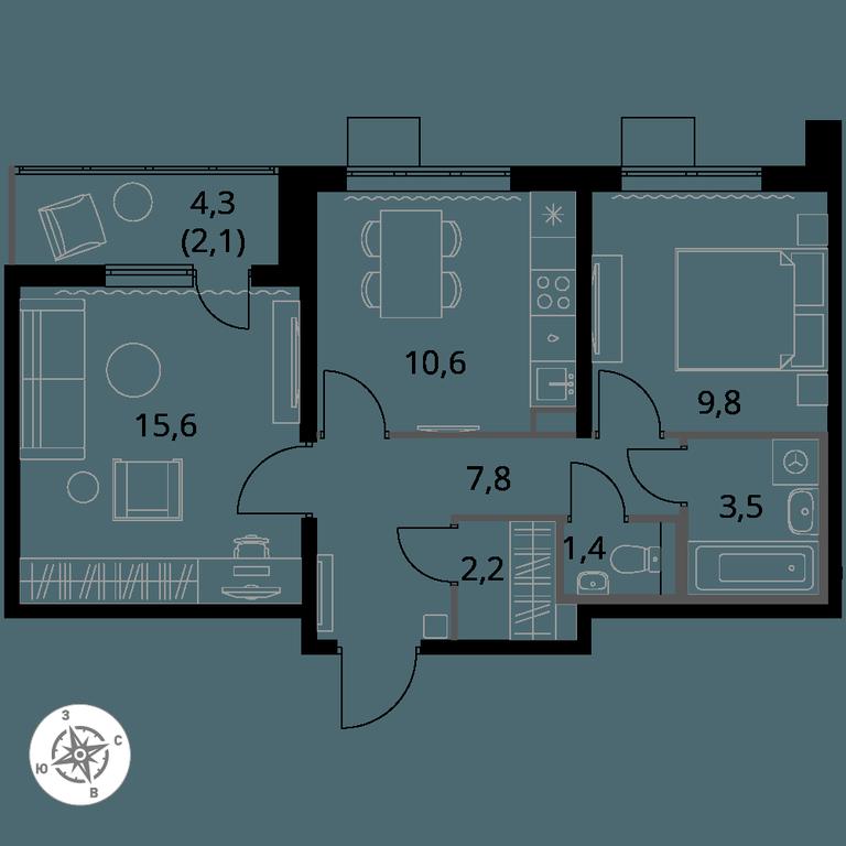 2-BD Apartment Sale, 53 sq. m. at Pervy Yuzhny, zhiloy kompleks Pervy Yuzhny, Leninskiy City District, Moscow Region, Russia #1 2-BD Apartment Sale, 53 sq. m. at Pervy Yuzhny, zhiloy kompleks Pervy Yuzhny, Leninskiy City District, Moscow Region, Russia #1