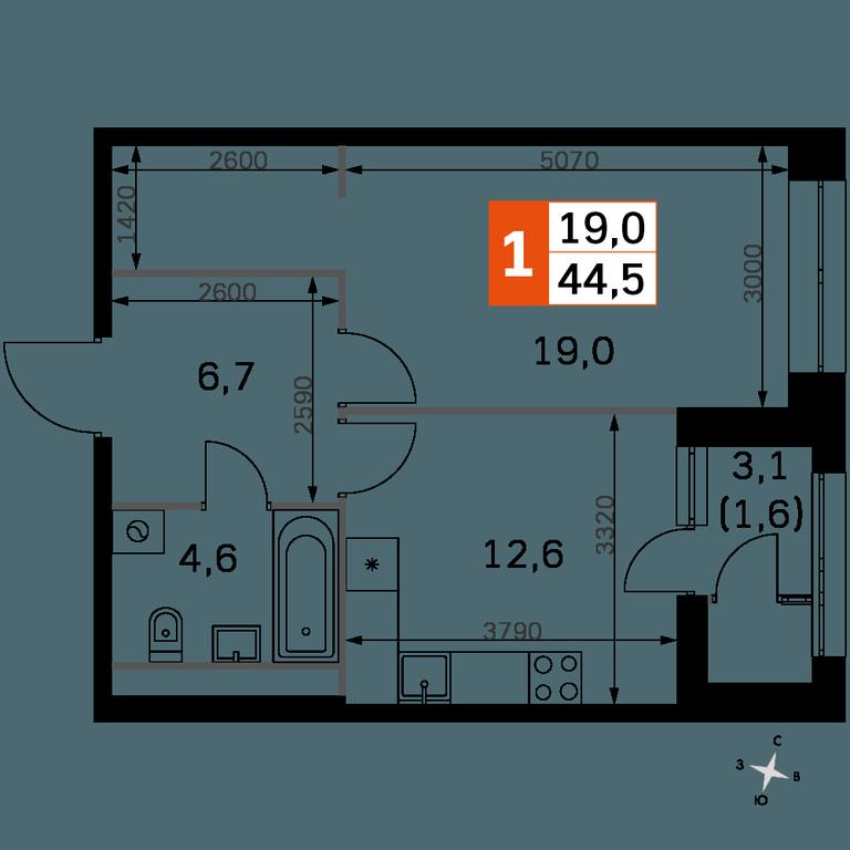 1-BD Apartment Sale, 44.4平方米 at Sky Garden, Stroitelny Drive, 9с6, Moscow, Russia #1 1-BD Apartment Sale, 44.4平方米 at Sky Garden, Stroitelny Drive, 9с6, Moscow, Russia #1