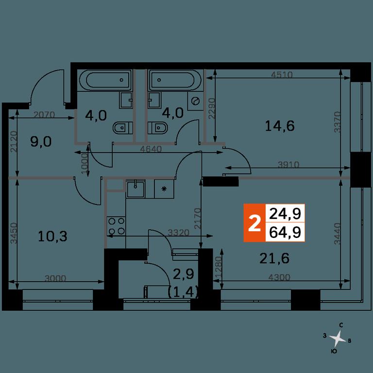 3-BD Apartment Sale, 64.8平方米 at Sky Garden, Stroitelny Drive, 9с6, Moscow, Russia #1