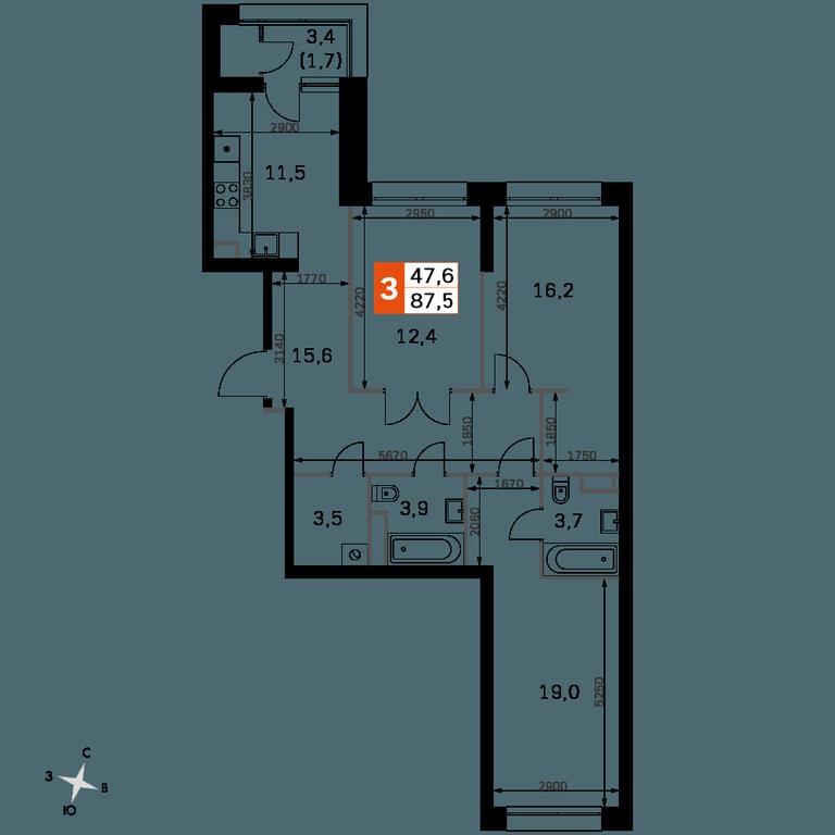 3-BD Apartment Sale, 86.7 sq. m. at Sky Garden, Stroitelny Drive, 9с6, Moscow, Russia #1