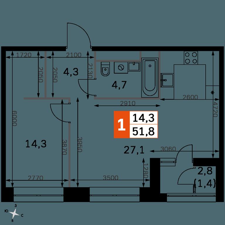 2-BD Apartment Sale, 51.5 sq. m. at Sky Garden, Stroitelny Drive, 9с6, Moscow, Russia #1