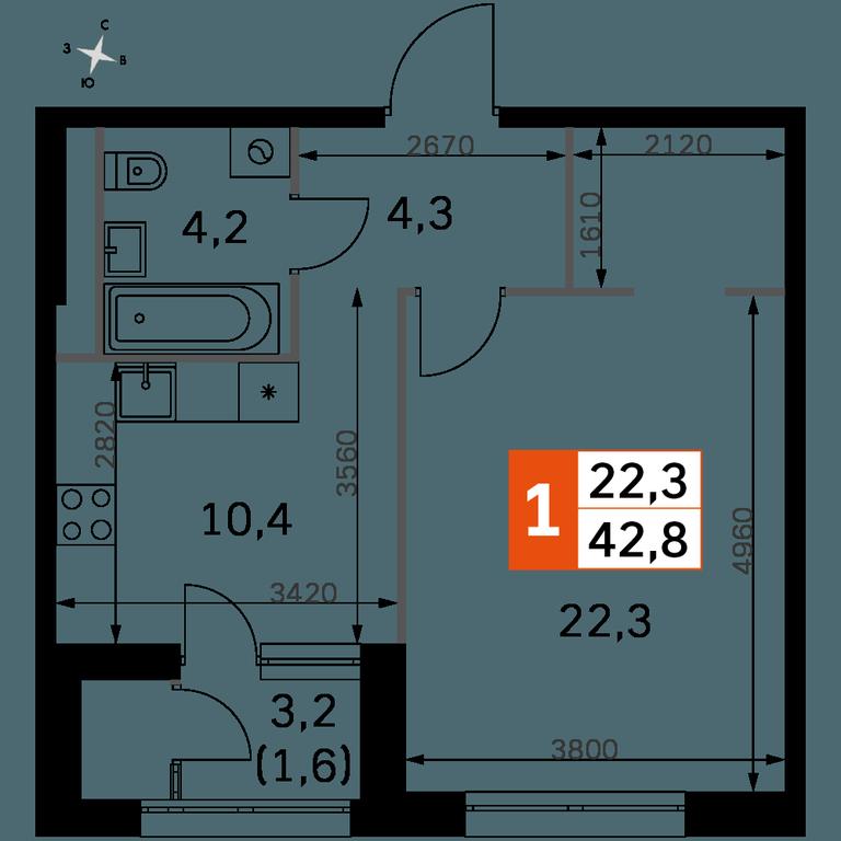 1-BD Apartment Sale, 43.1 sq. m. at Sky Garden, Stroitelny Drive, 9с6, Moscow, Russia #1