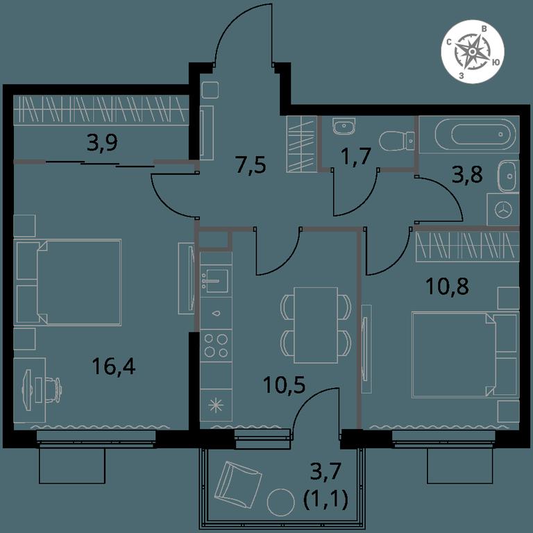 2-BD Apartment Sale, 55.7 sq. m. at 1 Izmajlovskij, Montazhnaya Street, 8с13, Moscow, Russia #1 2-BD Apartment Sale, 55.7 sq. m. at 1 Izmajlovskij, Montazhnaya Street, 8с13, Moscow, Russia #1