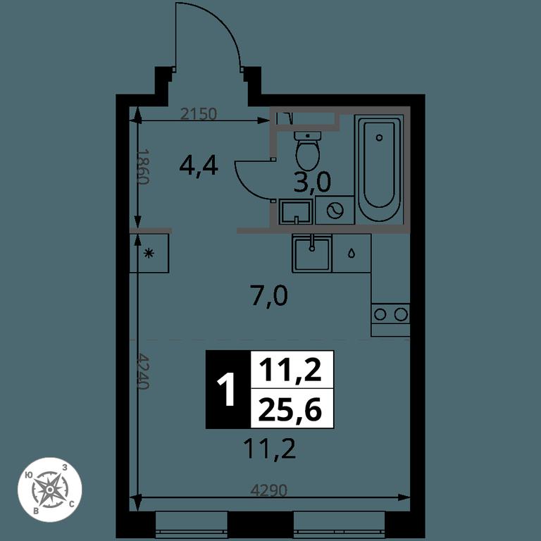 Apartment Sale, 25.6 sq. m. at Pervy Donskoj, zhiloy mikrorayon Sapronovo, derevnya Sapronovo, Leninskiy City District, Moscow Region, Russia #2