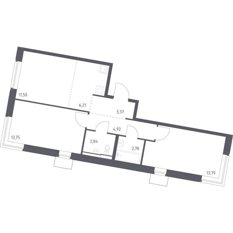 1-BD Apartment Sale, 59.16平方米 at Kvartal Zapadnyj, kvartal № 76, Marushkinskoye Settlement, Moscow, Russia #1