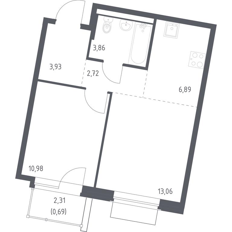 Apartment Sale, 42.13平方米 at Kvartal Zapadnyj, kvartal № 76, Marushkinskoye Settlement, Moscow, Russia #1