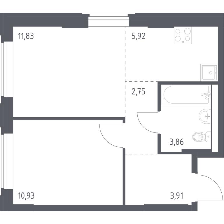 Apartment Sale, 39.2平方米 at Kvartal Zapadnyj, kvartal № 76, Marushkinskoye Settlement, Moscow, Russia #1