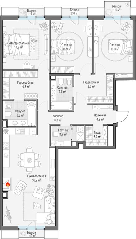 2-BD Apartment Sale, 138.3 sq. m. at Tishinskiy bulvar, Gruzinsky Val Street, 10, Moscow, Russia #1