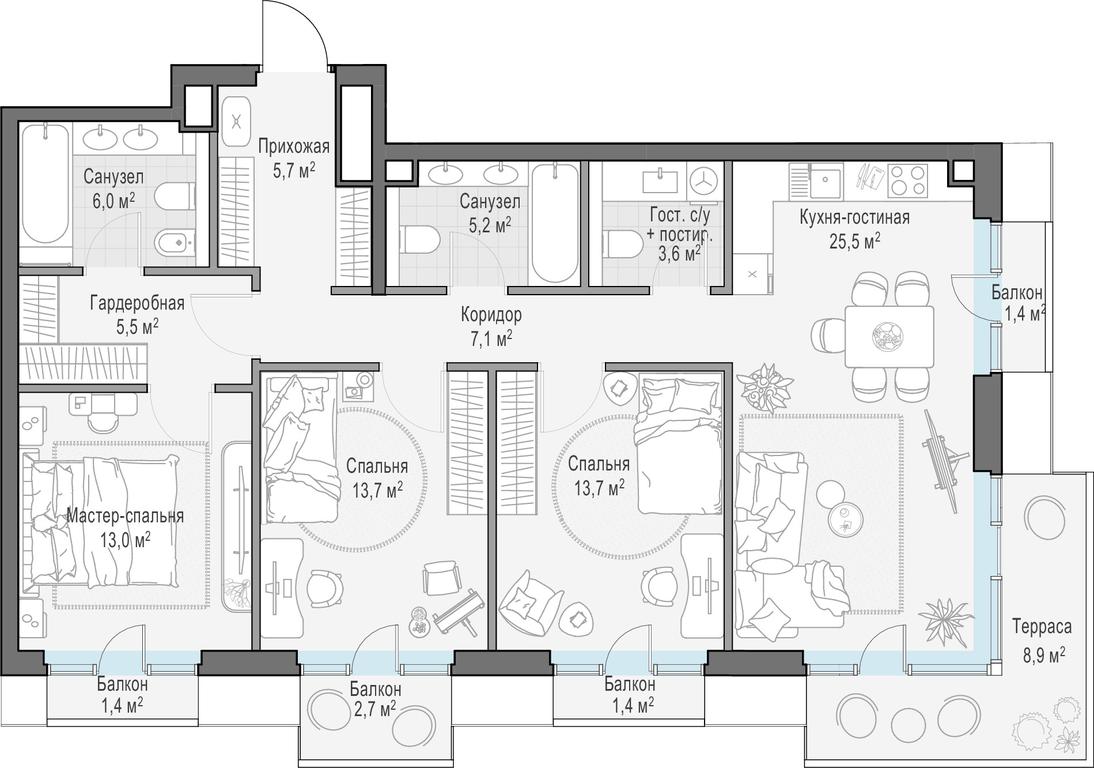 2-BD Apartment Sale, 103.8平方米 at Tishinskiy bulvar, Gruzinsky Val Street, 10, Moscow, Russia #1