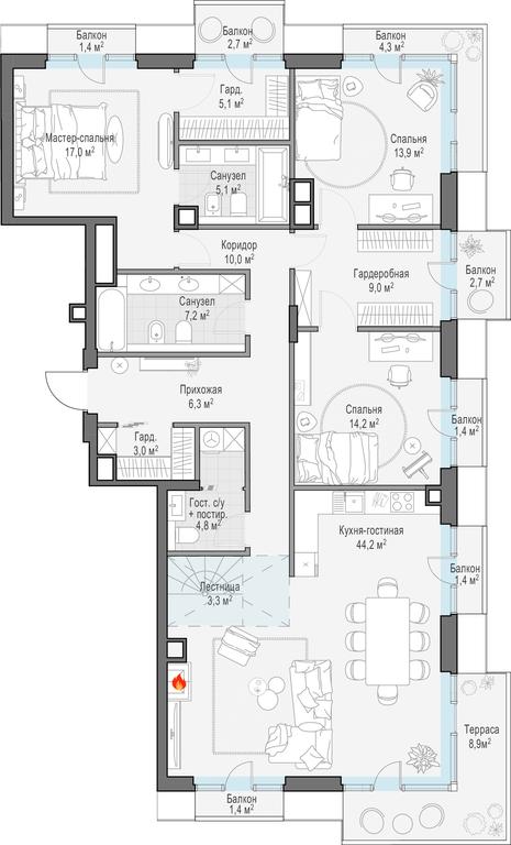 2-BD Apartment Sale, 147.2平方米 at Tishinskiy bulvar, Gruzinsky Val Street, 10, Moscow, Russia #1 2-BD Apartment Sale, 147.2平方米 at Tishinskiy bulvar, Gruzinsky Val Street, 10, Moscow, Russia #1