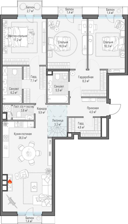 2-BD Apartment Sale, 138.1 sq. m. at Tishinskiy bulvar, Gruzinsky Val Street, 10, Moscow, Russia #1
