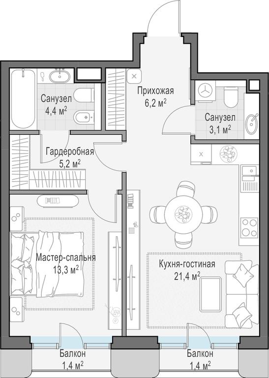 1-BD Apartment Sale, 54.6 sq. m. at Tishinskiy bulvar, Gruzinsky Val Street, 10, Moscow, Russia #1 1-BD Apartment Sale, 54.6 sq. m. at Tishinskiy bulvar, Gruzinsky Val Street, 10, Moscow, Russia #1